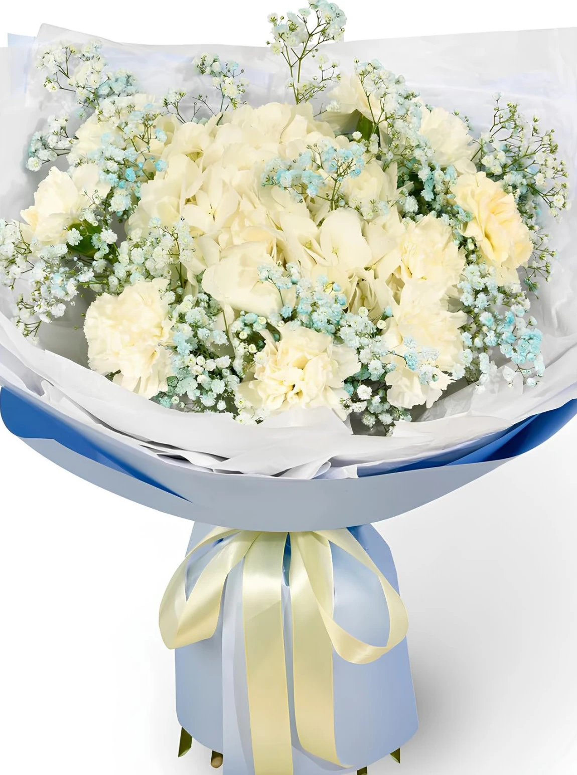 17 Beyaz Karanfil Ve  Cipso Buketi