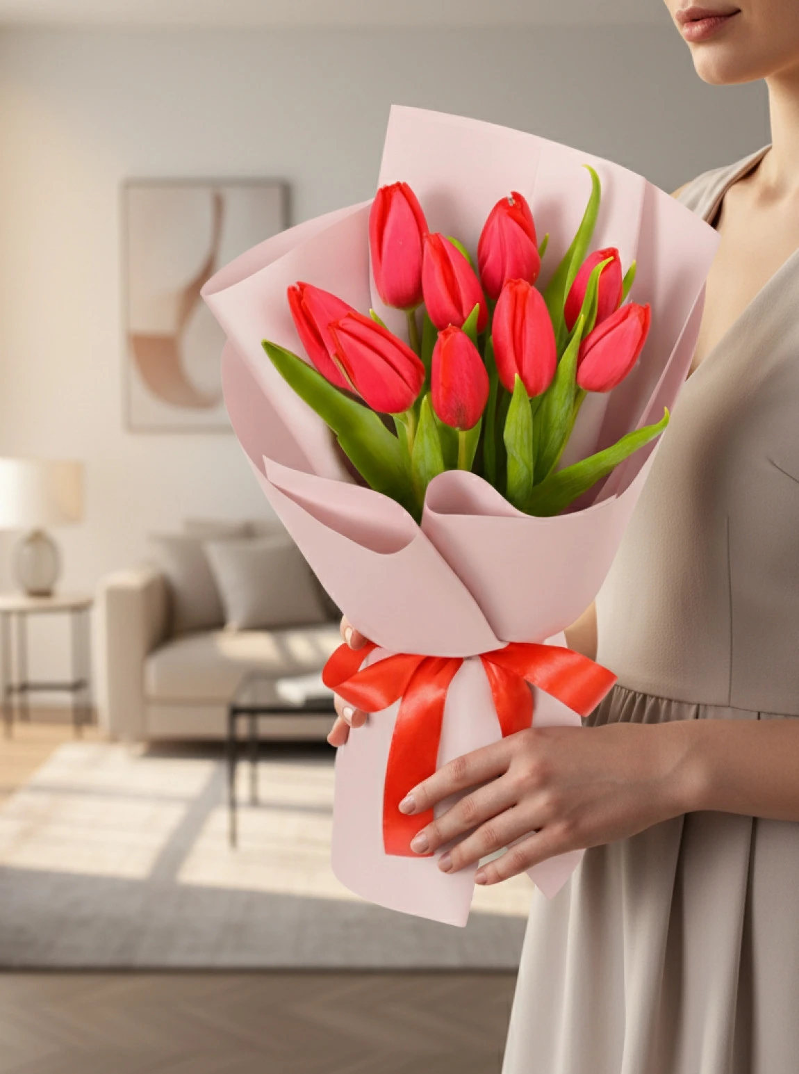 9 Adet Kırmızı Lale Buketi