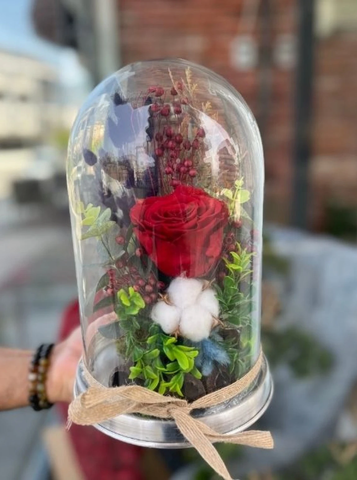 Kırmızı Solmayan Gül Fanus