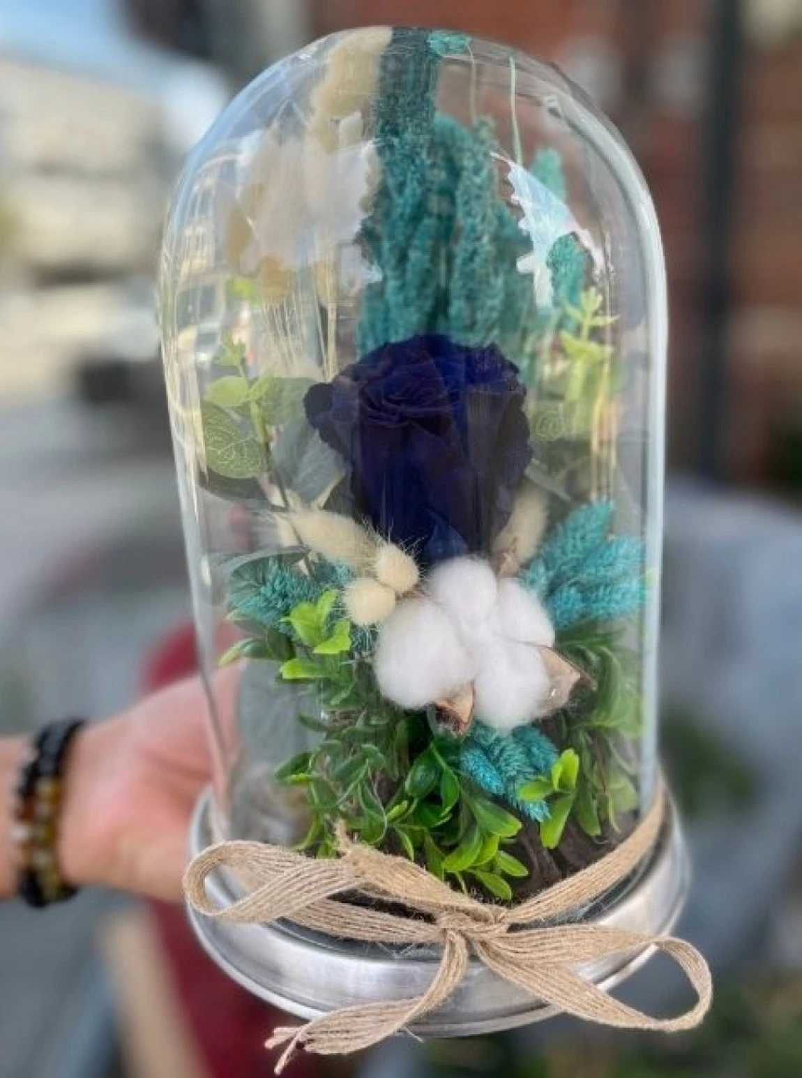 Mavi Solmayan Gül Fanus