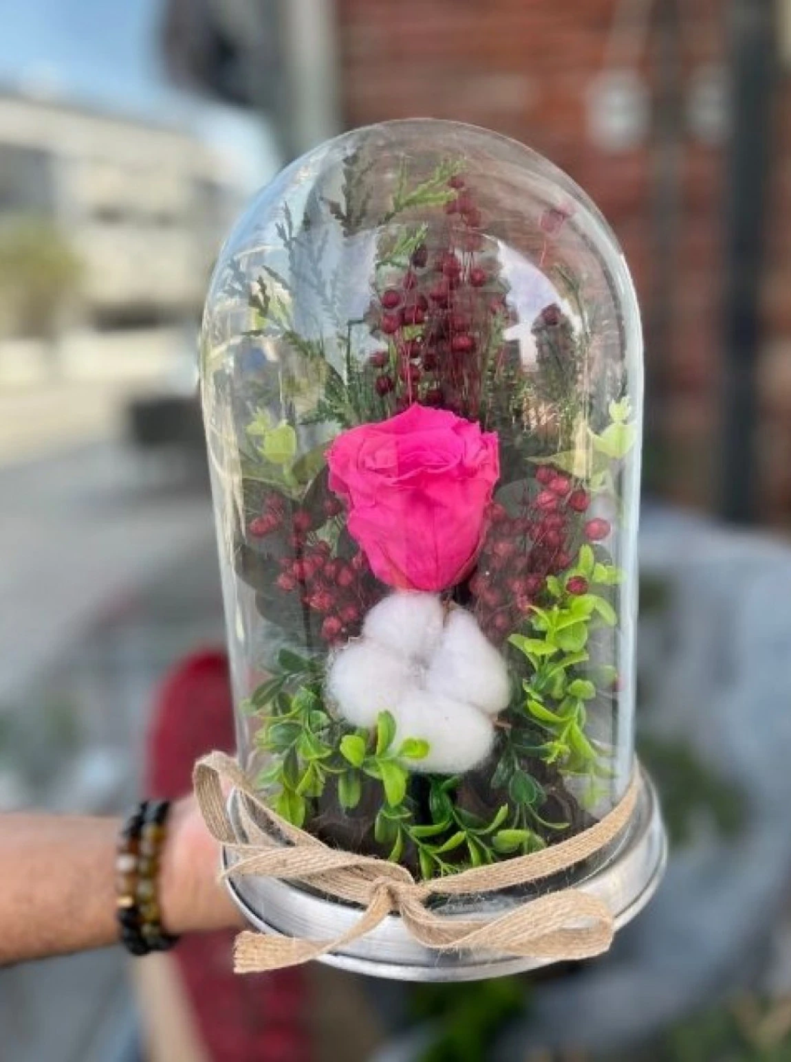 Pembe Solmayan Gül Fanus