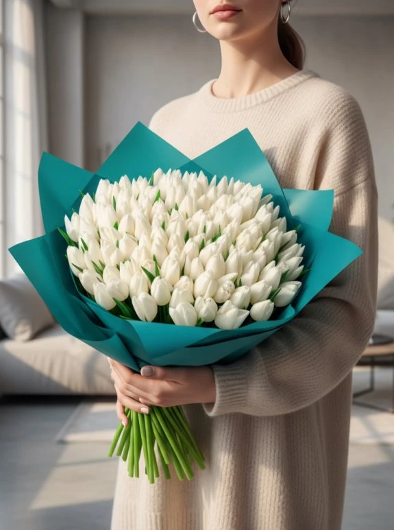 101 Adet Beyaz Lale Buketi