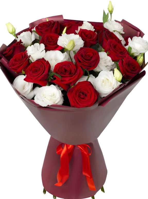 17 Kırmızı Ve Beyaz Gül Buketi