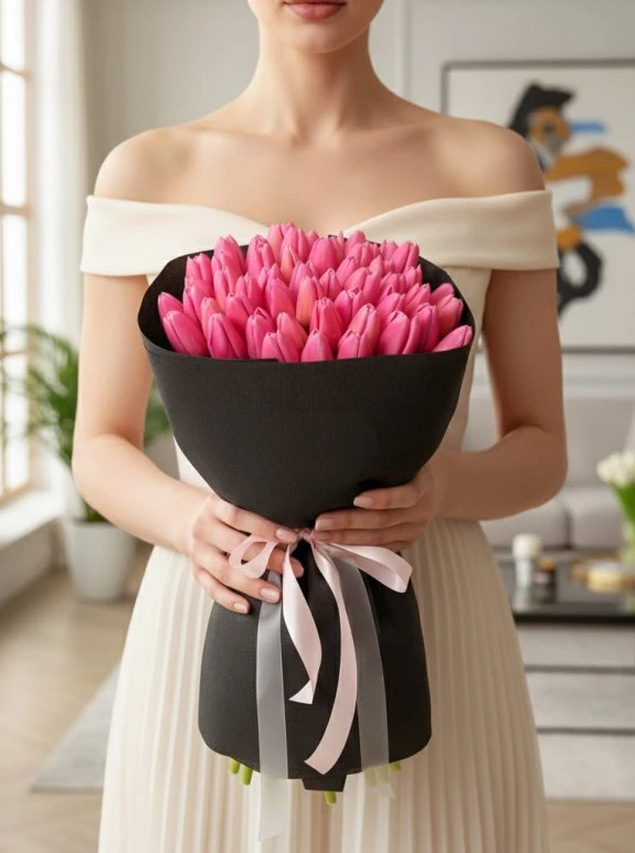 45 Adet Pembe Lale Buketi