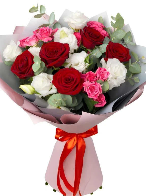 5 Kırmızı Ve Beyaz 3 Pembe Gül Buketi