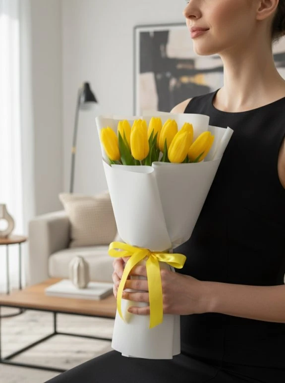 9 Adet Sarı Lale Buketi