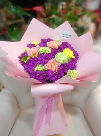 Pembe Lila Karanfil Buketi